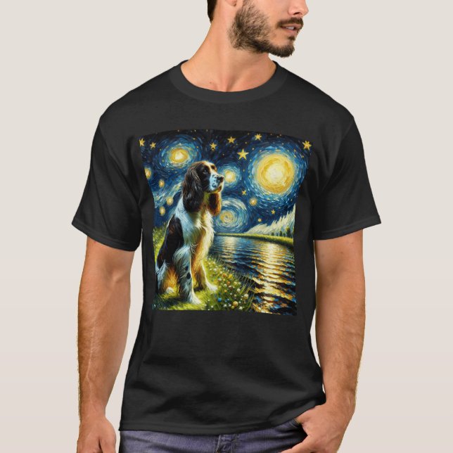 Starry Night English Springer Spaniel Dog Van T-Shirt (Front)