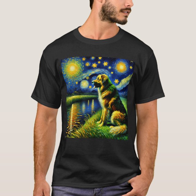 Starry Night Estrela Mountain Dog Van Gogh Lover T-Shirt (Front)