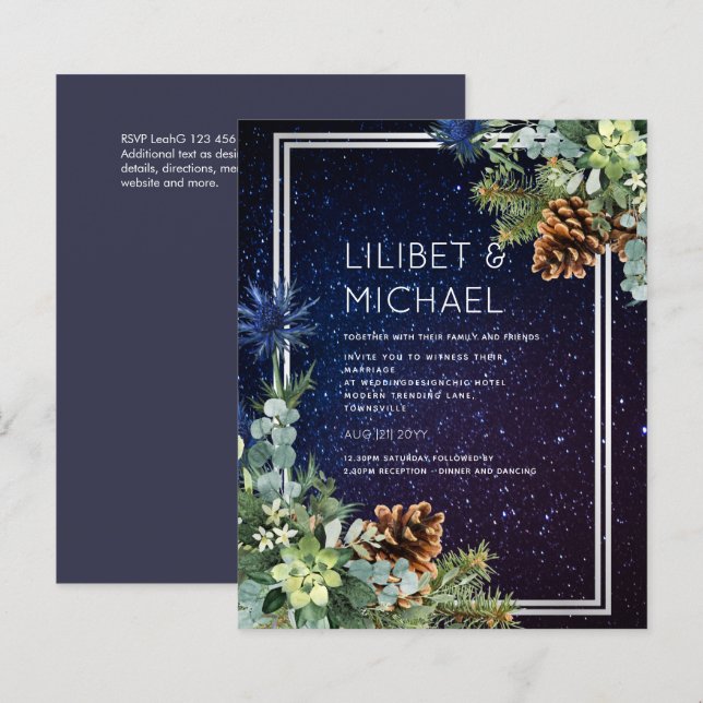 Starry Night Eucalyptus Blue Thistle WinterWedding (Front/Back)