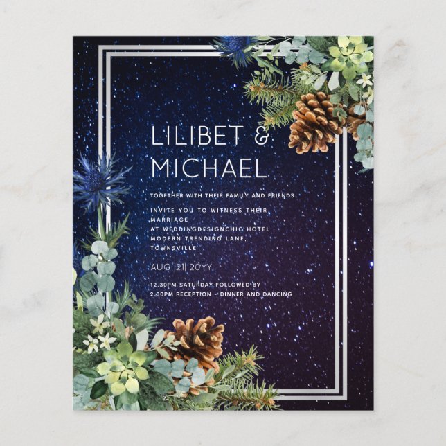Starry Night Eucalyptus Blue Thistle WinterWedding Flyer (Front)