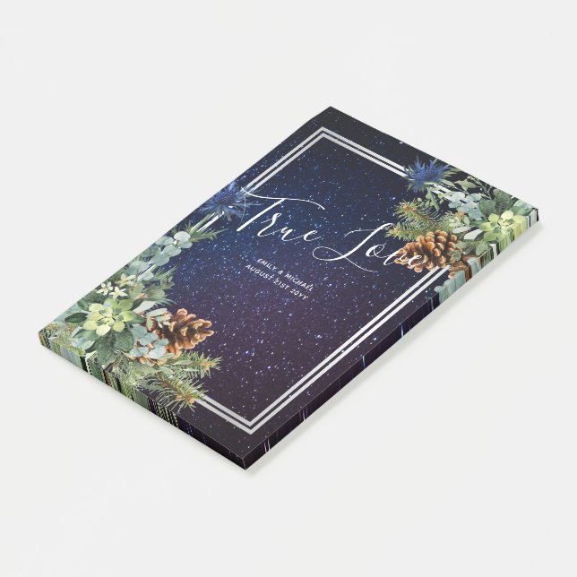 Starry Night Eucalyptus Blue Thistle WinterWedding Post-it Notes (Angled)