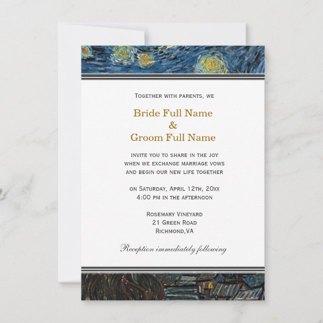 Starry Night, famous fine art wedding invitation. Invitation (Front)
