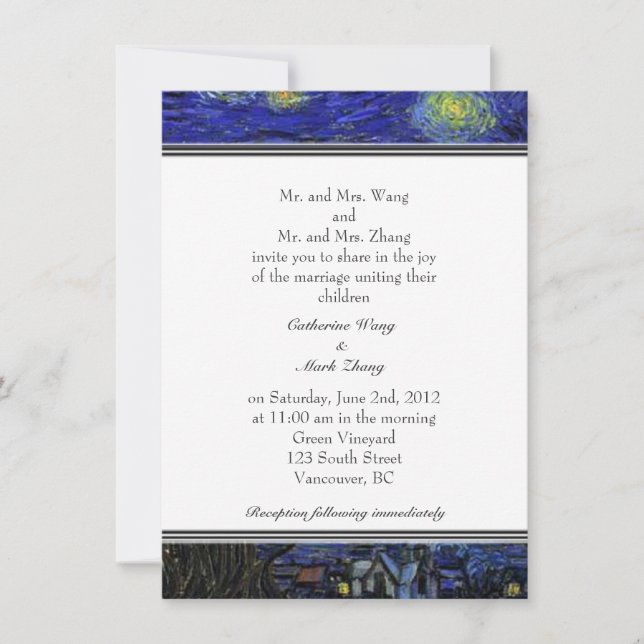 Starry Night, famous fine art wedding invitation. Invitation (Front)