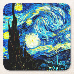 Starry Night, famous painting by Vincent van Gogh, Square Paper Coaster