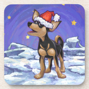 Starry Night Festive Chihuhua in Santa Hat Coaster