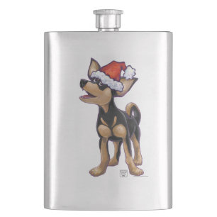 Starry Night Festive Chihuhua in Santa Hat Hip Flask