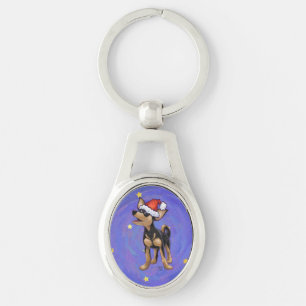 Starry Night Festive Chihuhua in Santa Hat Key Ring