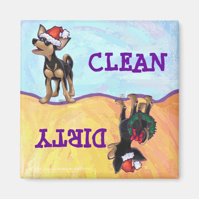 Starry Night Festive Chihuhua in Santa Hat Magnet (Front)