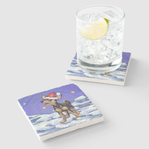 Starry Night Festive Chihuhua in Santa Hat Stone Coaster