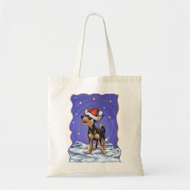 Starry Night Festive Chihuhua in Santa Hat Tote Bag (Front)