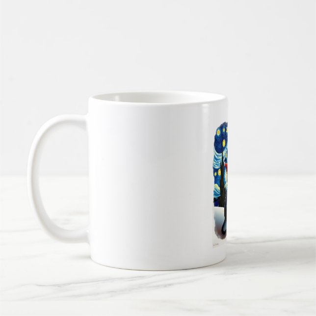 Starry Night Festive Christmas Black Cat Santa Hat Coffee Mug (Left)