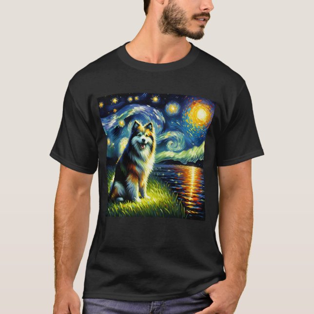 Starry Night Finnish Lapphund Dog Van Gogh Lover T-Shirt (Front)