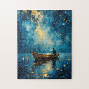 Starry night fishing boat jigsaw puzzle