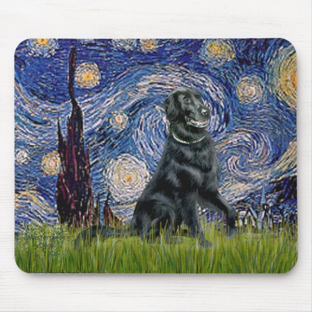 Starry Night - Flat Coated Retriever 2 Mouse Mat (Front)