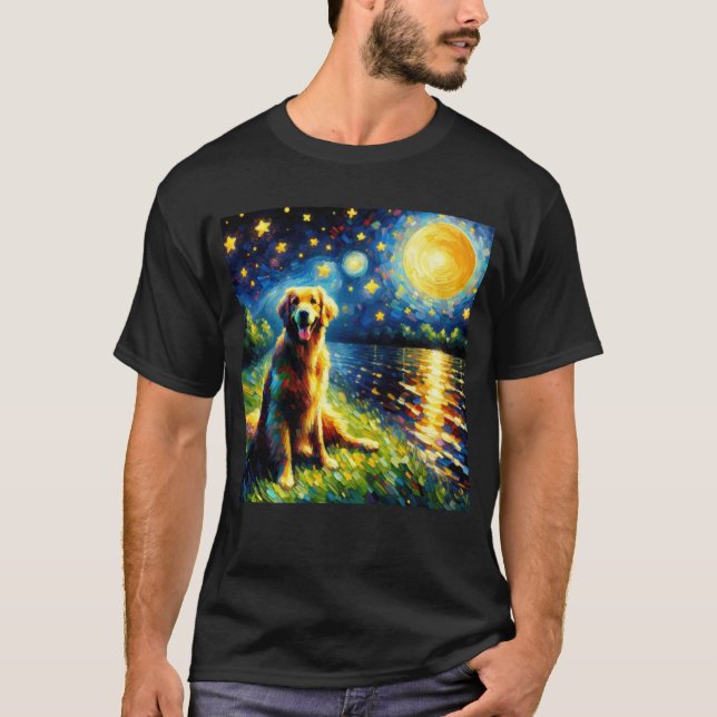 Starry Night Flat-Coated Retriever Dog Van Gogh T-Shirt (Front)