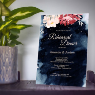Starry Night Floral Rehearsal Dinner Invitation