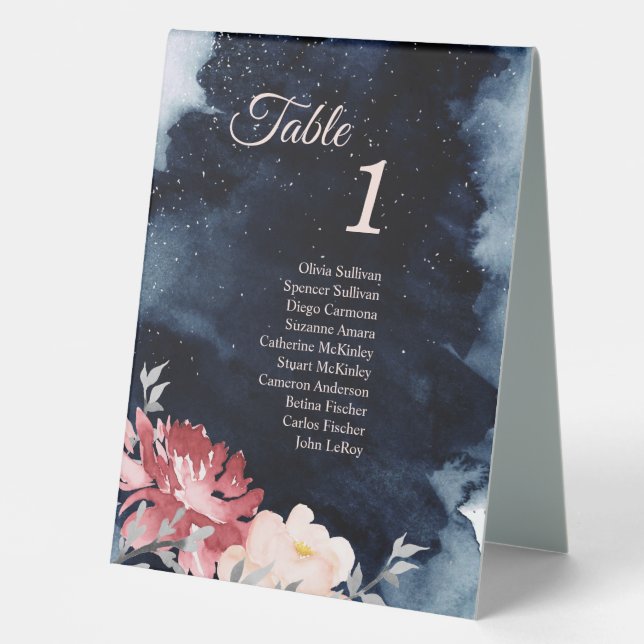 Starry Night Floral Table Tent Sign with Guests (Front)