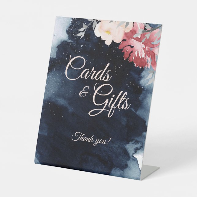 Starry Night Floral Wedding Cards and Gifts Pedestal Sign (Front)
