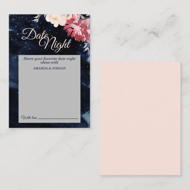 Starry Night Floral Wedding Date Night Advice Card (Front/Back)