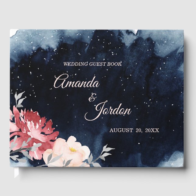 Starry Night Floral Wedding Guest Book (Front)