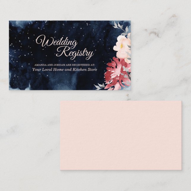 Starry Night Floral Wedding Registry Enclosure Card (Front/Back)