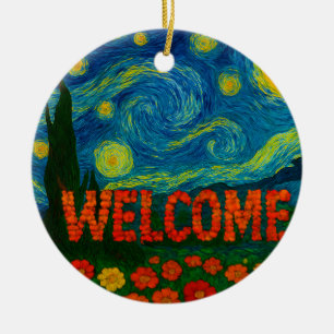 Starry Night Floral Welcome Artistic Design Ceramic Tree Decoration
