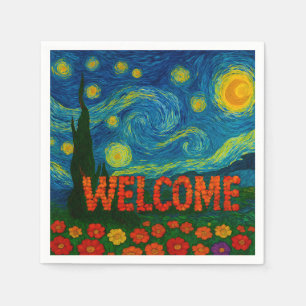 Starry Night Floral Welcome Artistic Design Napkin