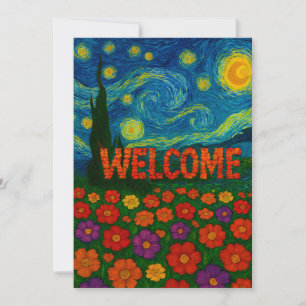 Starry Night Floral Welcome Artistic Design Thank You Card