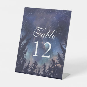 Starry Night Forest Celestial Wedding Table Number Pedestal Sign