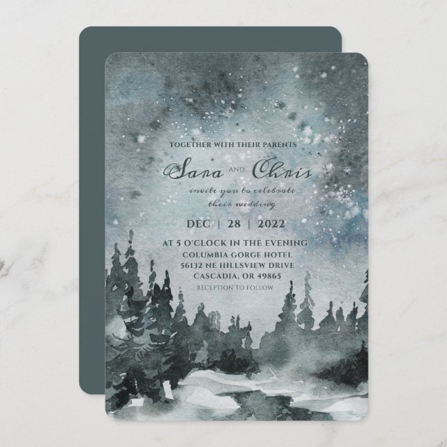 Starry Night | Forest Watercolor Wedding Invitation (Front/Back)