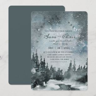 Starry Night   Forest Watercolor Wedding Invitation