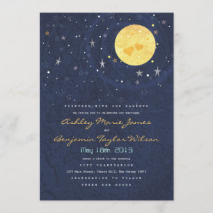 Starry Night Full Moon Wedding Invitation