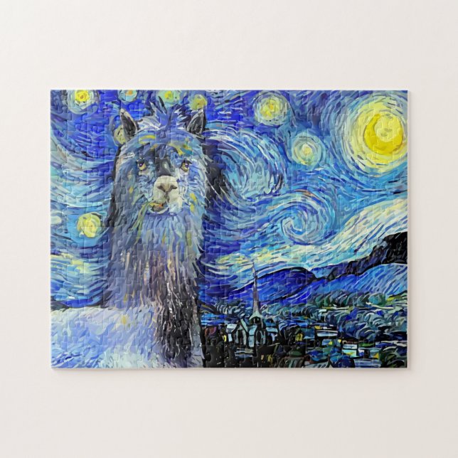 Starry Night Funny Alpaca Landscape Parody Jigsaw Puzzle (Horizontal)