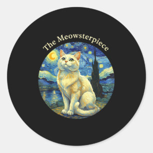 Starry Night Funny Cat The Meowsterece Van Gogh Hu Classic Round Sticker
