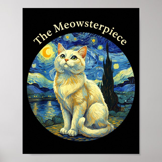Starry Night Funny Cat The Meowsterece Van Gogh Hu Poster (Front)