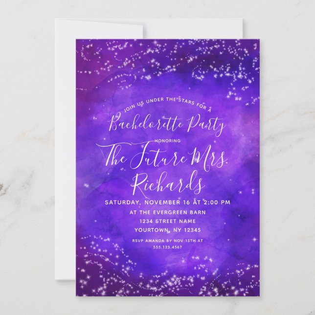 Starry Night Galaxy Bachelorette Party Invitation (Front)