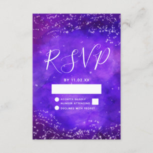 Starry Night Galaxy Purple Watercolor Wedding RSVP Card