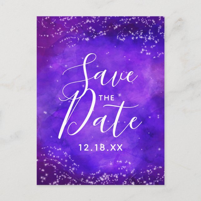 Starry Night Galaxy Watercolor Save the Date Announcement Postcard (Front)