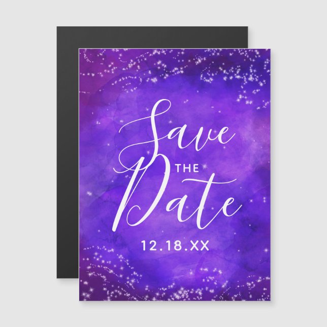 Starry Night Galaxy Watercolor Save the Date Magnetic Invitation (Front/Back)