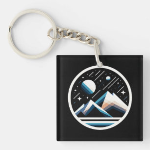 Starry Night Geometric Mountains Contemporary Art Key Ring