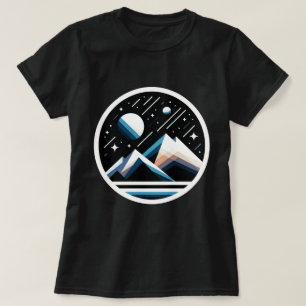 Starry Night Geometric Mountains Contemporary Art T-Shirt