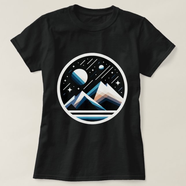 Starry Night Geometric Mountains Contemporary Art T-Shirt (Design Front)