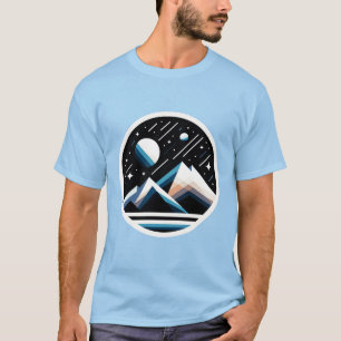 Starry Night Geometric Mountains Contemporary Art T-Shirt