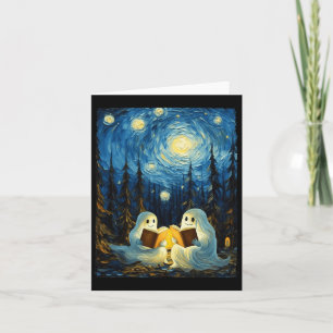 Starry Night Ghost Book Reading Camping Halloween Card