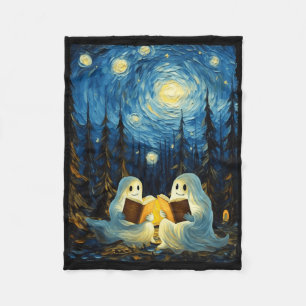 Starry Night Ghost Book Reading Camping Halloween Fleece Blanket