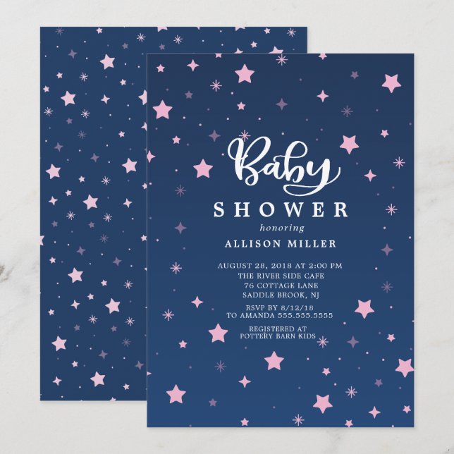 Starry Night Girls Baby Shower Invitation (Front/Back)
