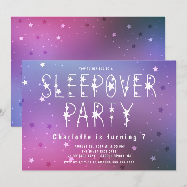 Starry Night Girls Sleepover Invitation (Front/Back)