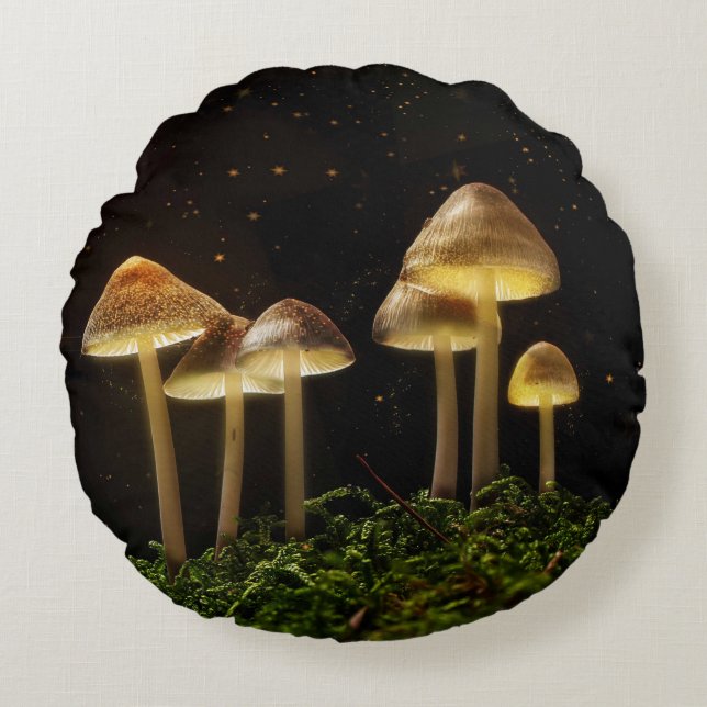 Starry Night Glowing Mushrooms  Round Cushion (Front)