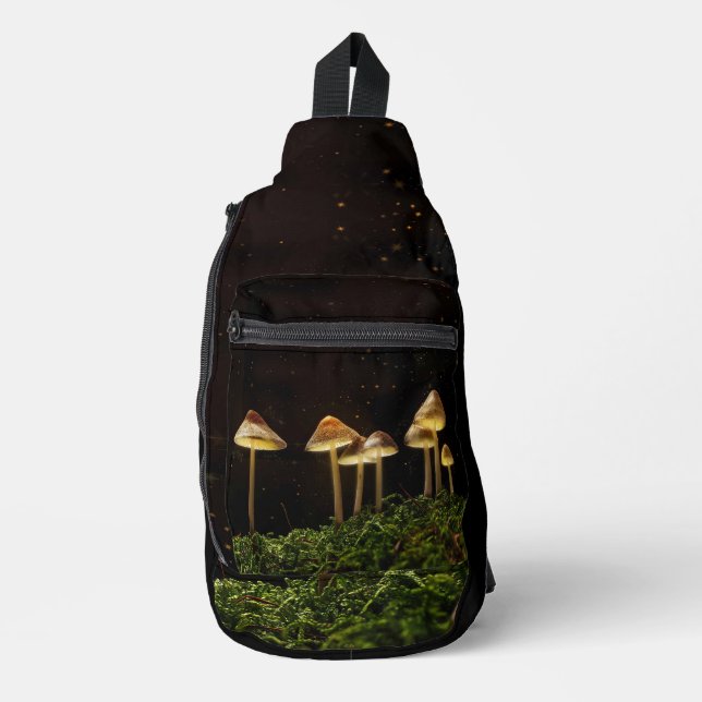 Starry Night Glowing Mushrooms Sling Bag (Front)