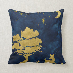 Starry night - gold silhouette cushion